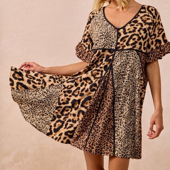 BiBi Dresses & Skirts - BiBi Leopard Prints Mix and Match Short Sleeves Dress